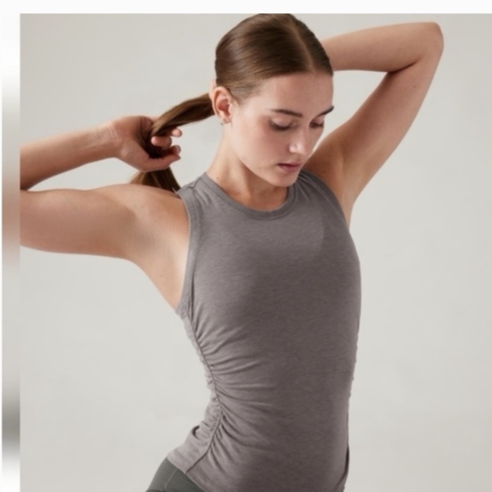 Athleta HEATHERED BROWN WITH EASE CINCH TANK TOP SIZE LARGE HARDLY WORN